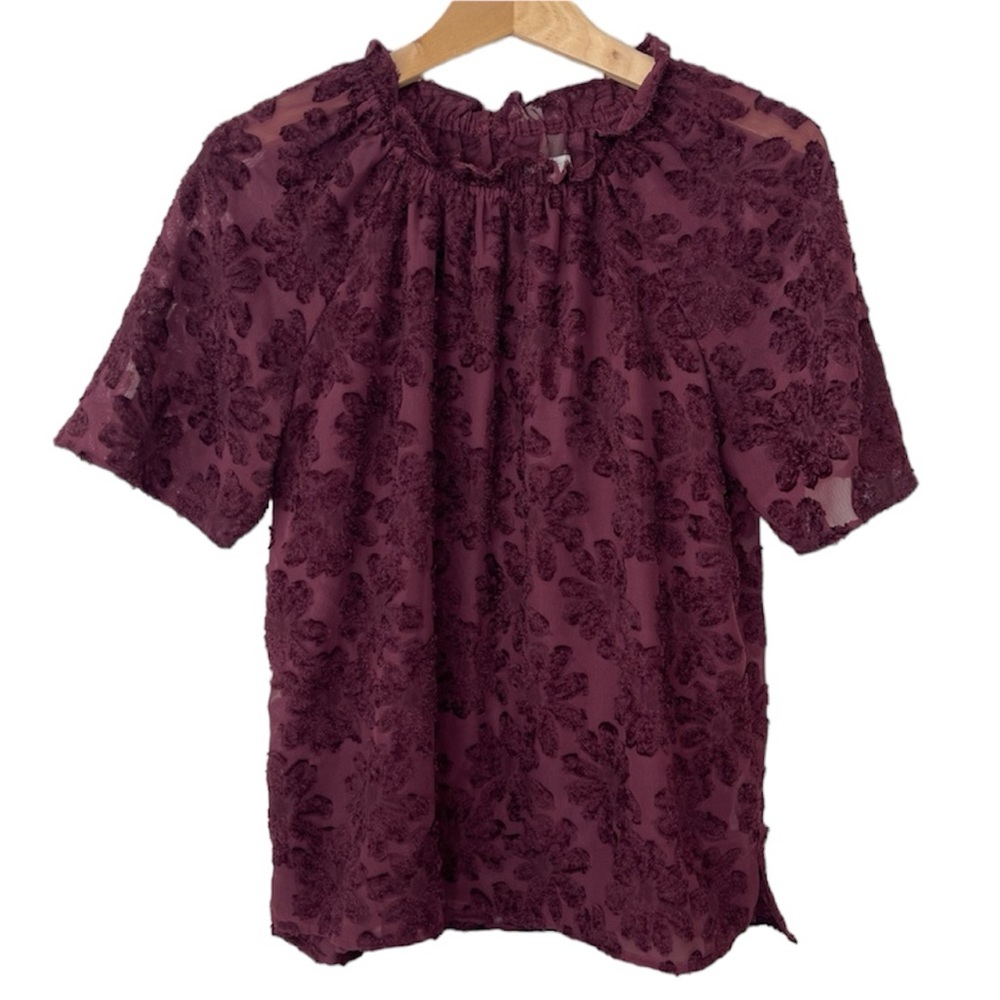14th & Union Blouse Sheer Burgundy Floral Women’s Size Small